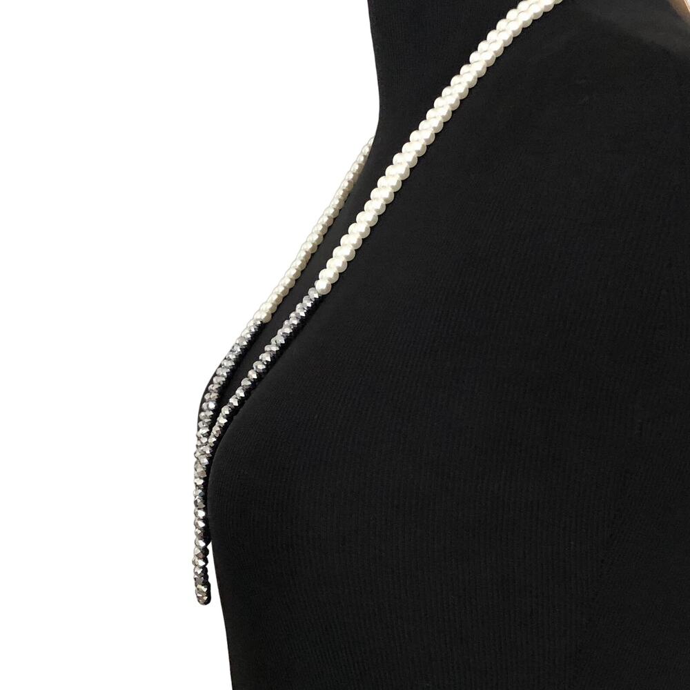 Cato Pearl and Silver Color beaded double layer Long Necklace - Picture 5 of 7